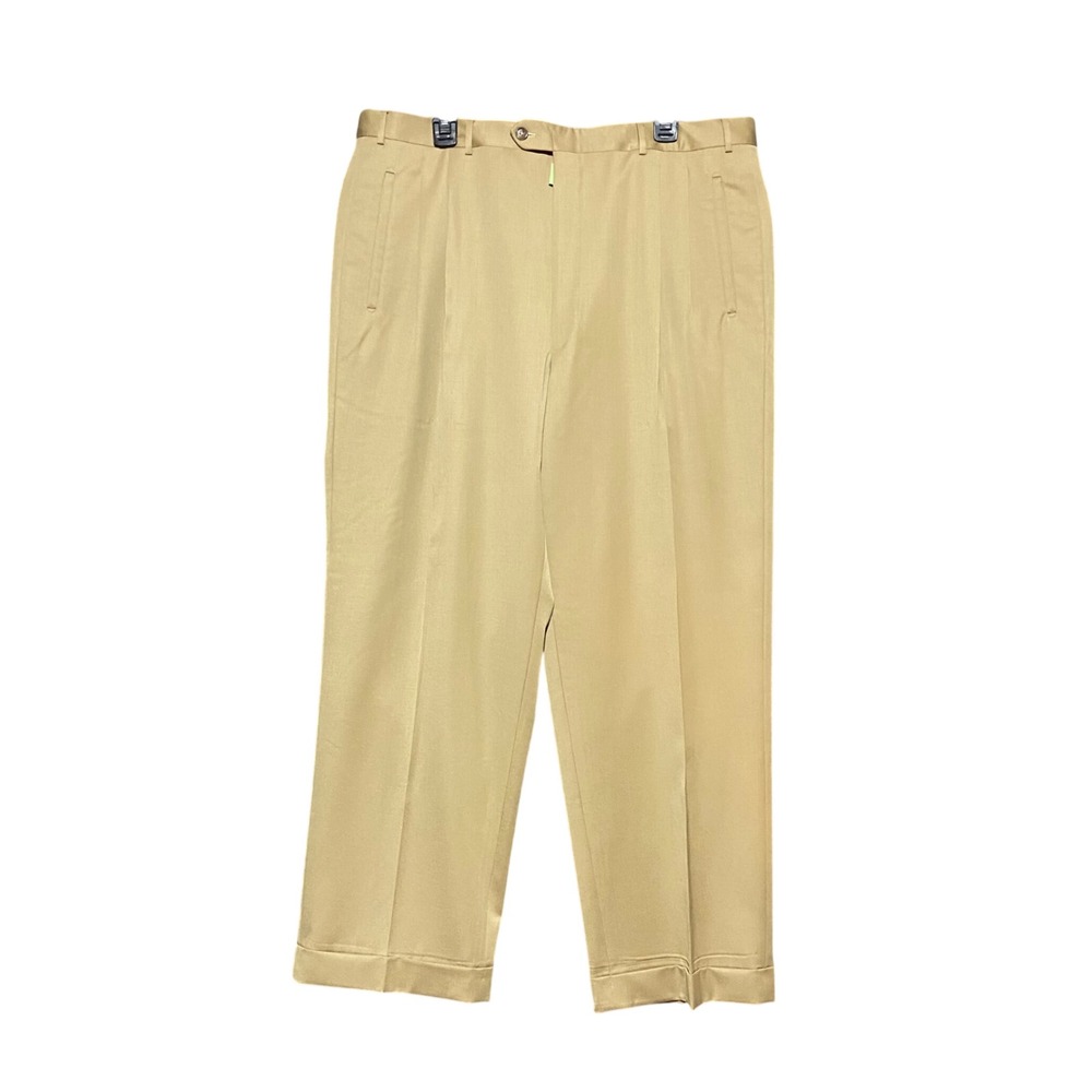 Corneliani Mens‎ Tan Virgin Wool Pleated Cuffed Dress Pants Made in Italy W40 R